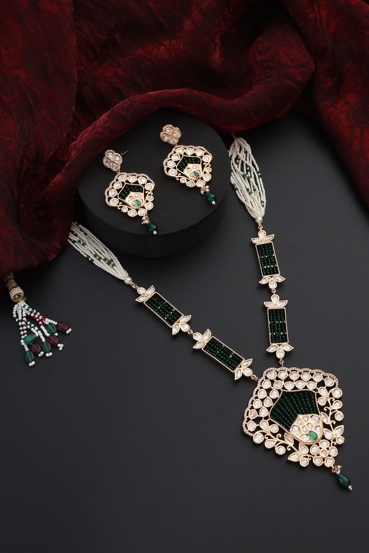 Polki Studded Pendant Necklace Set 