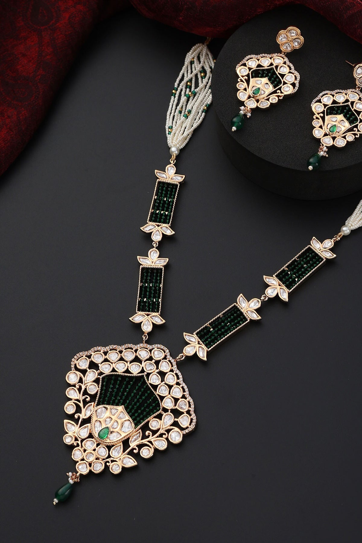 Polki Studded Pendant Necklace Set 