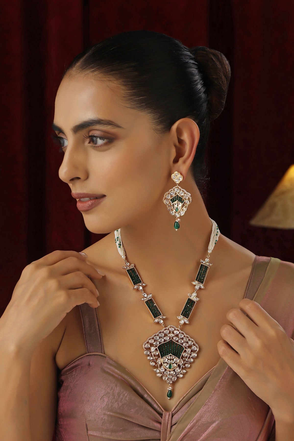 Polki Studded Pendant Necklace Set 