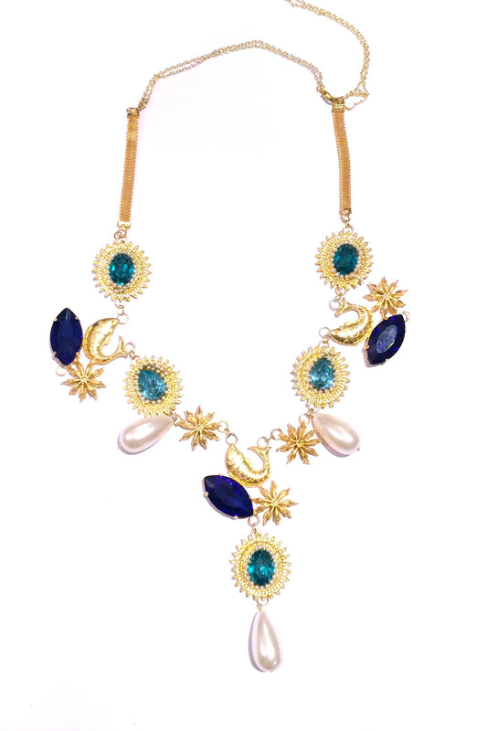 Fish & Floral Cutwork Embellished Necklace 