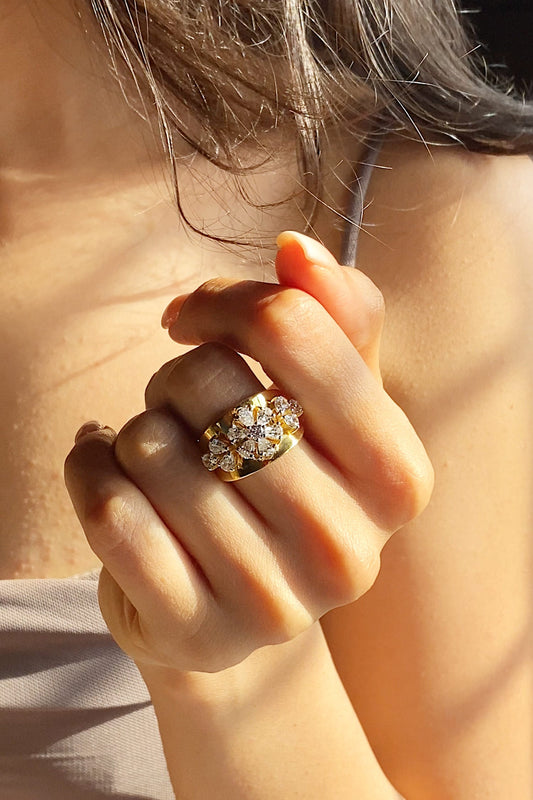 Sunlit Petal Stone Studded Ring 