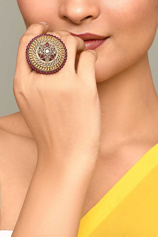 Flora Carved Kundan Ring 