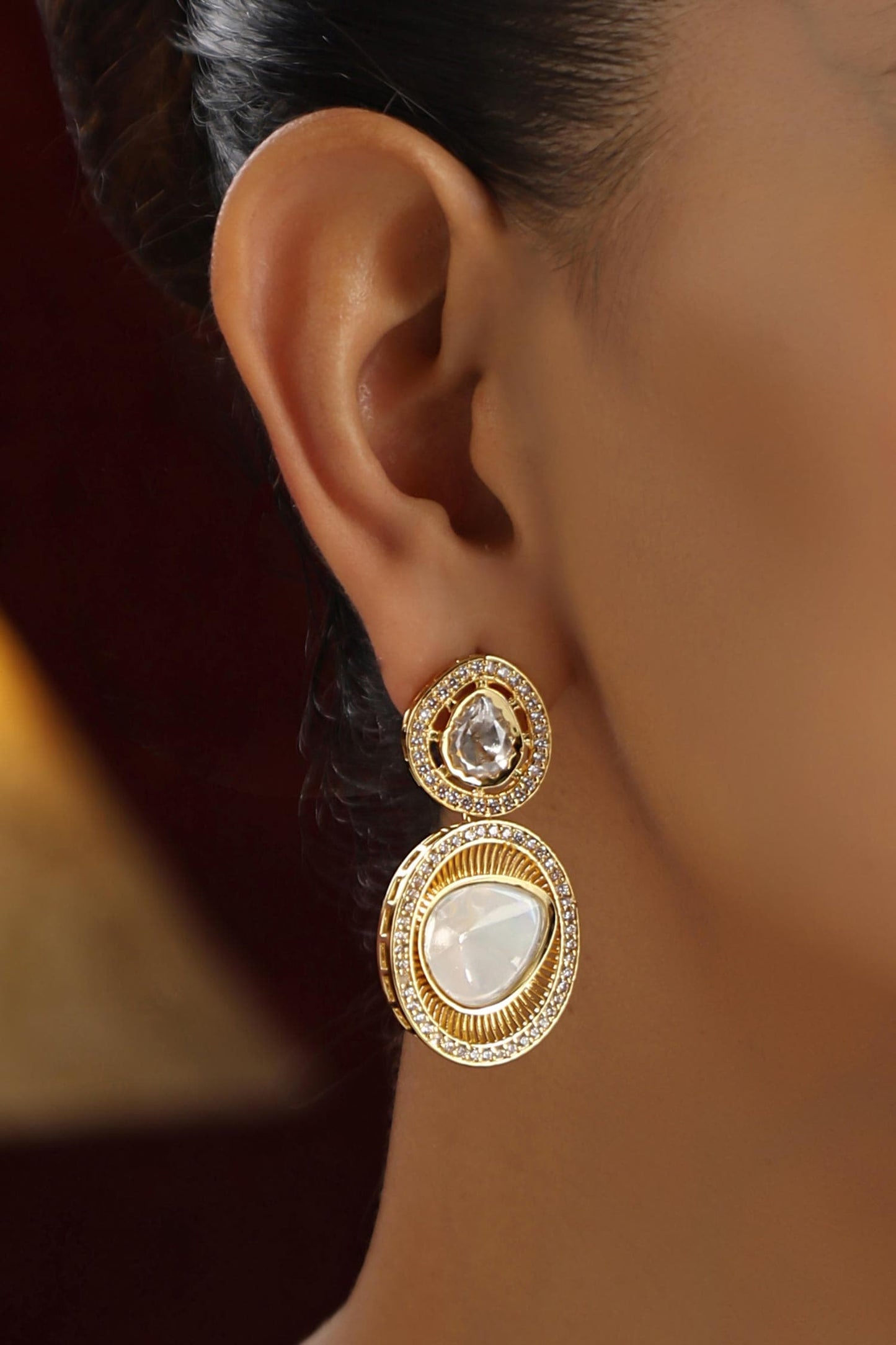 Clear Polki Drop Earrings 