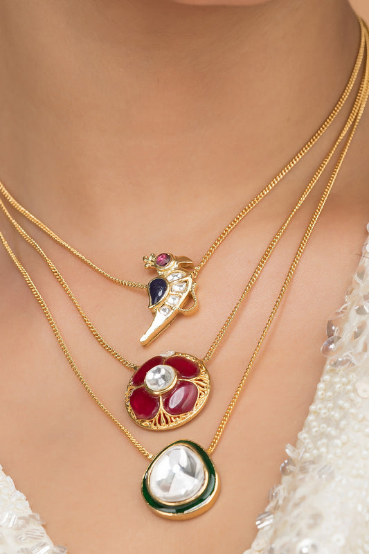 Zehra Rhodolite Studded Layered Chain Necklace 