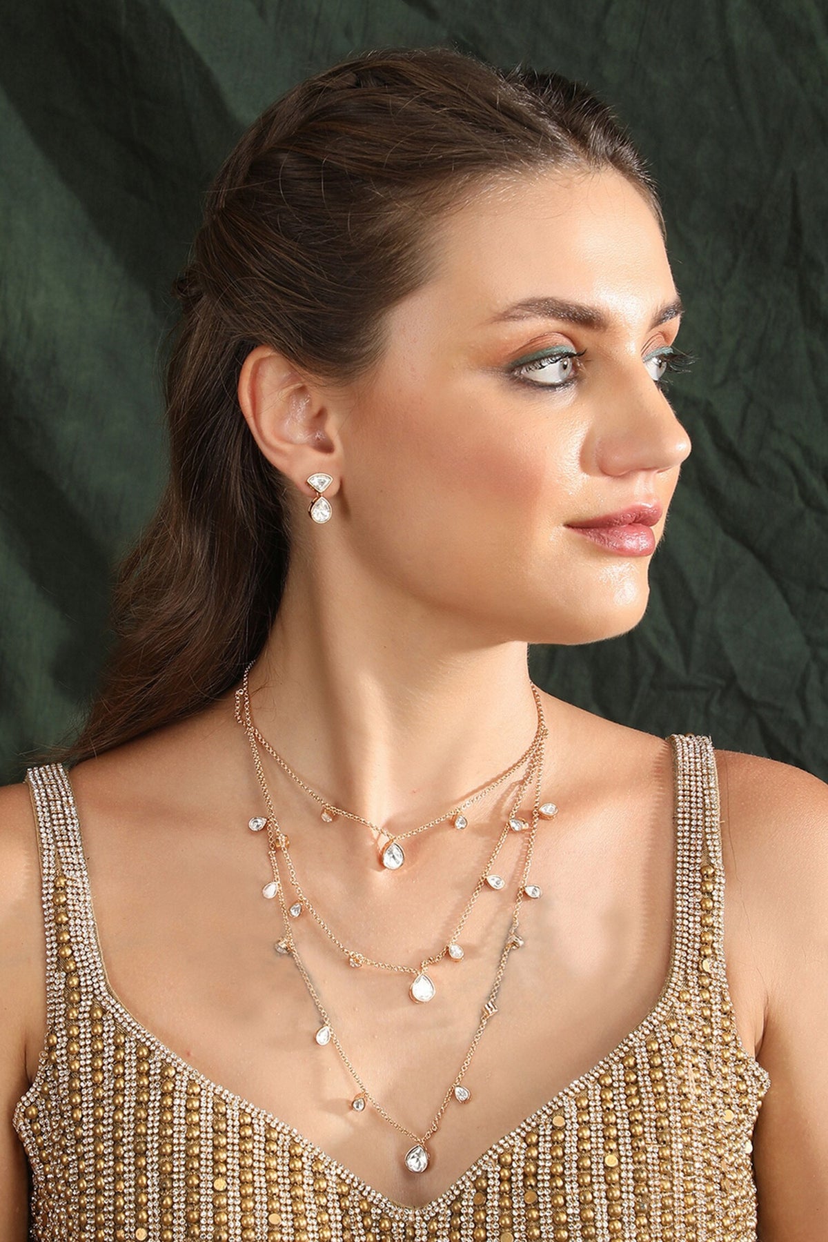 Stone Embellished Layered Necklace Set 
