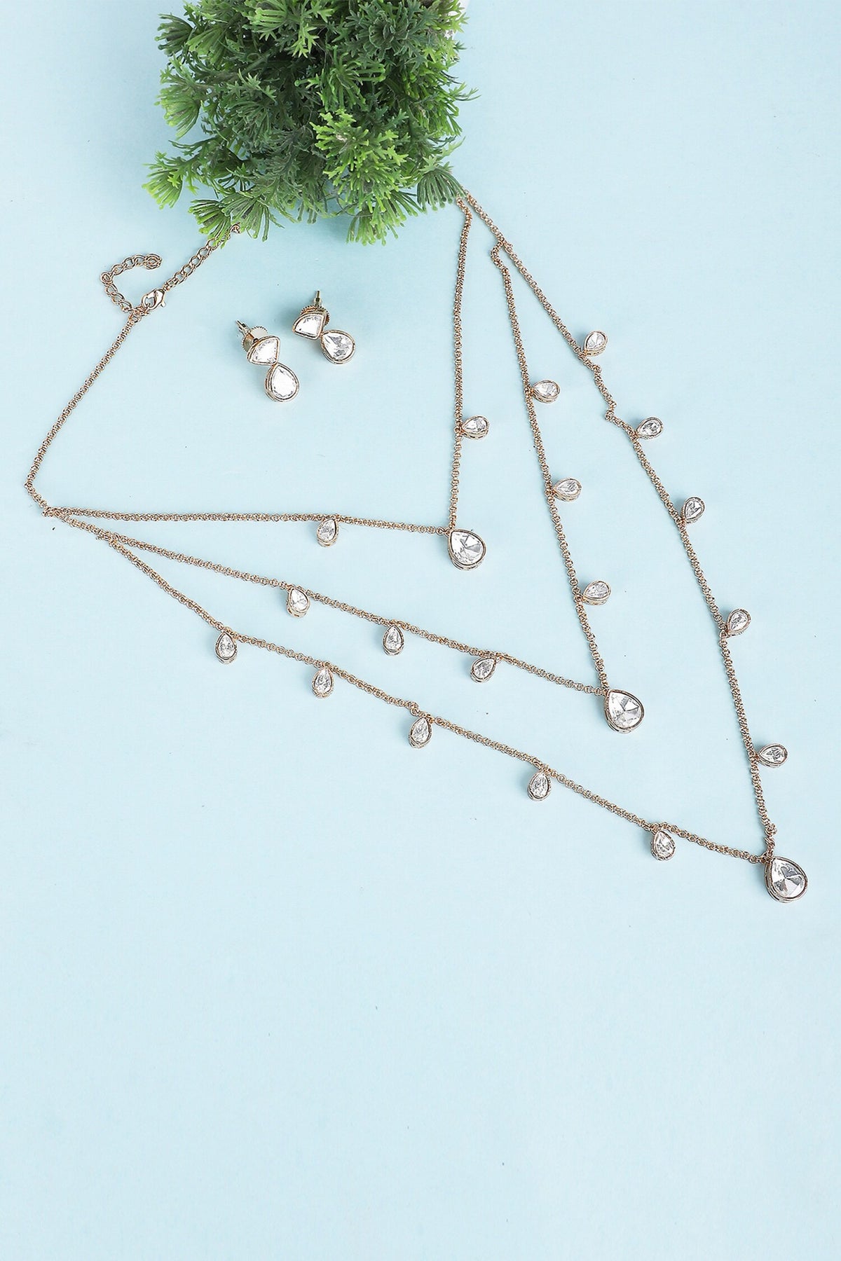 Stone Embellished Layered Necklace Set 