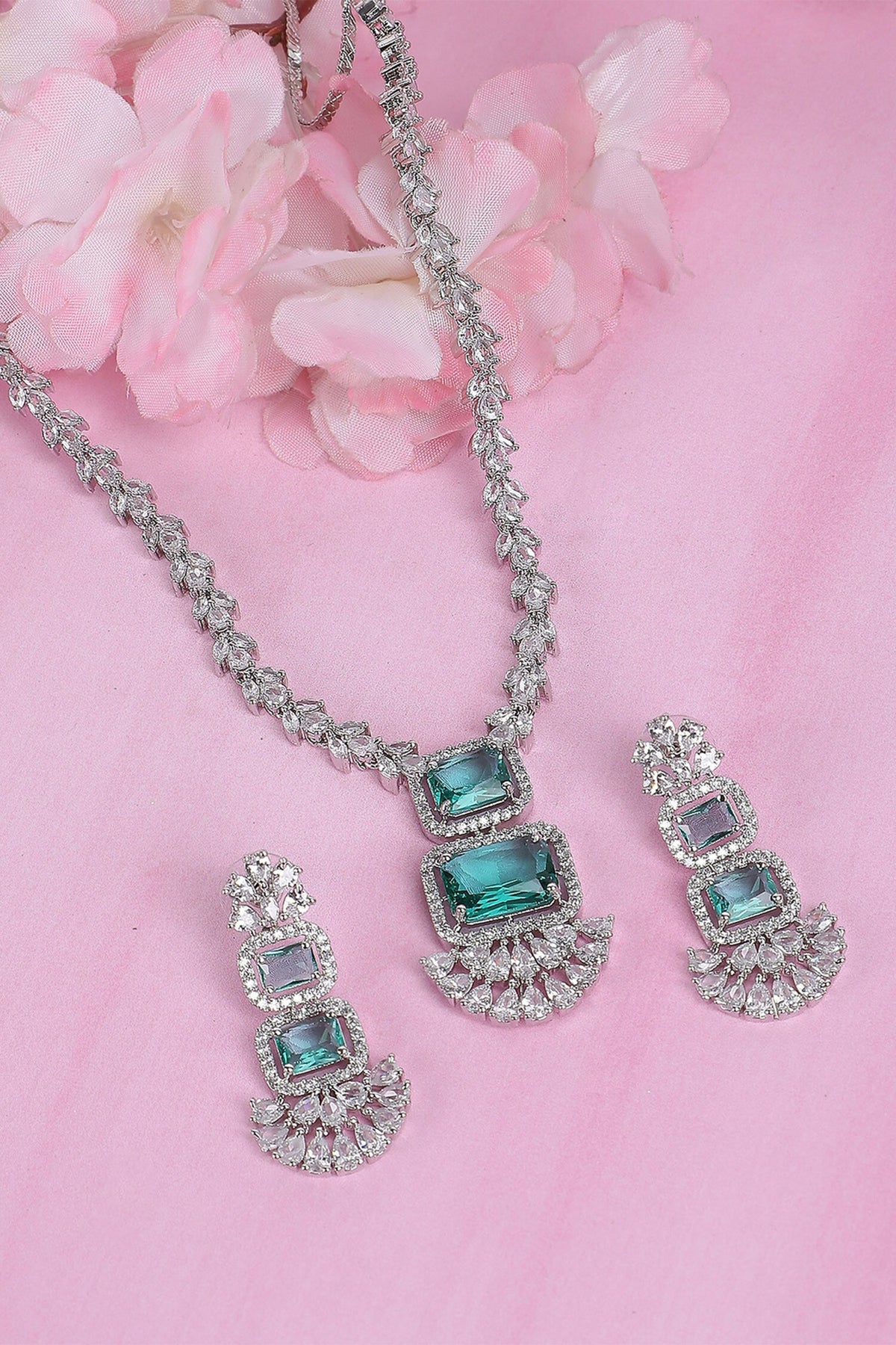 Crystal Embellished Pendant Necklace Set 