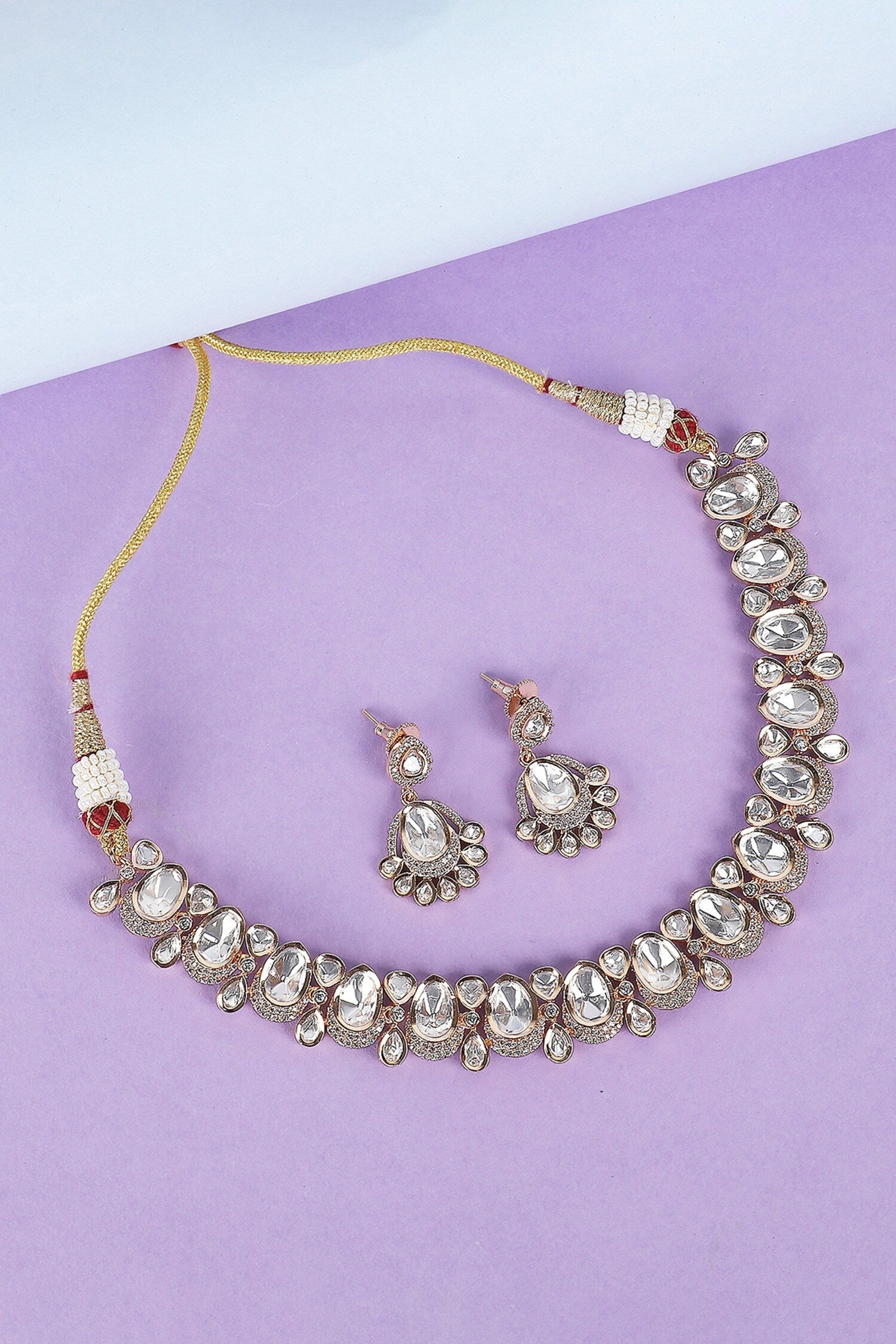 geometric Carved Embellished Necklace Set 