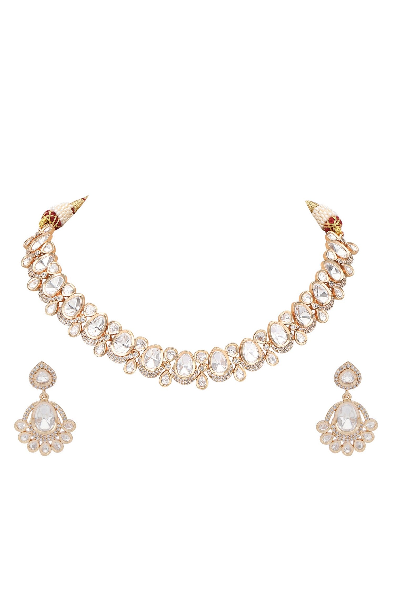geometric Carved Embellished Necklace Set 
