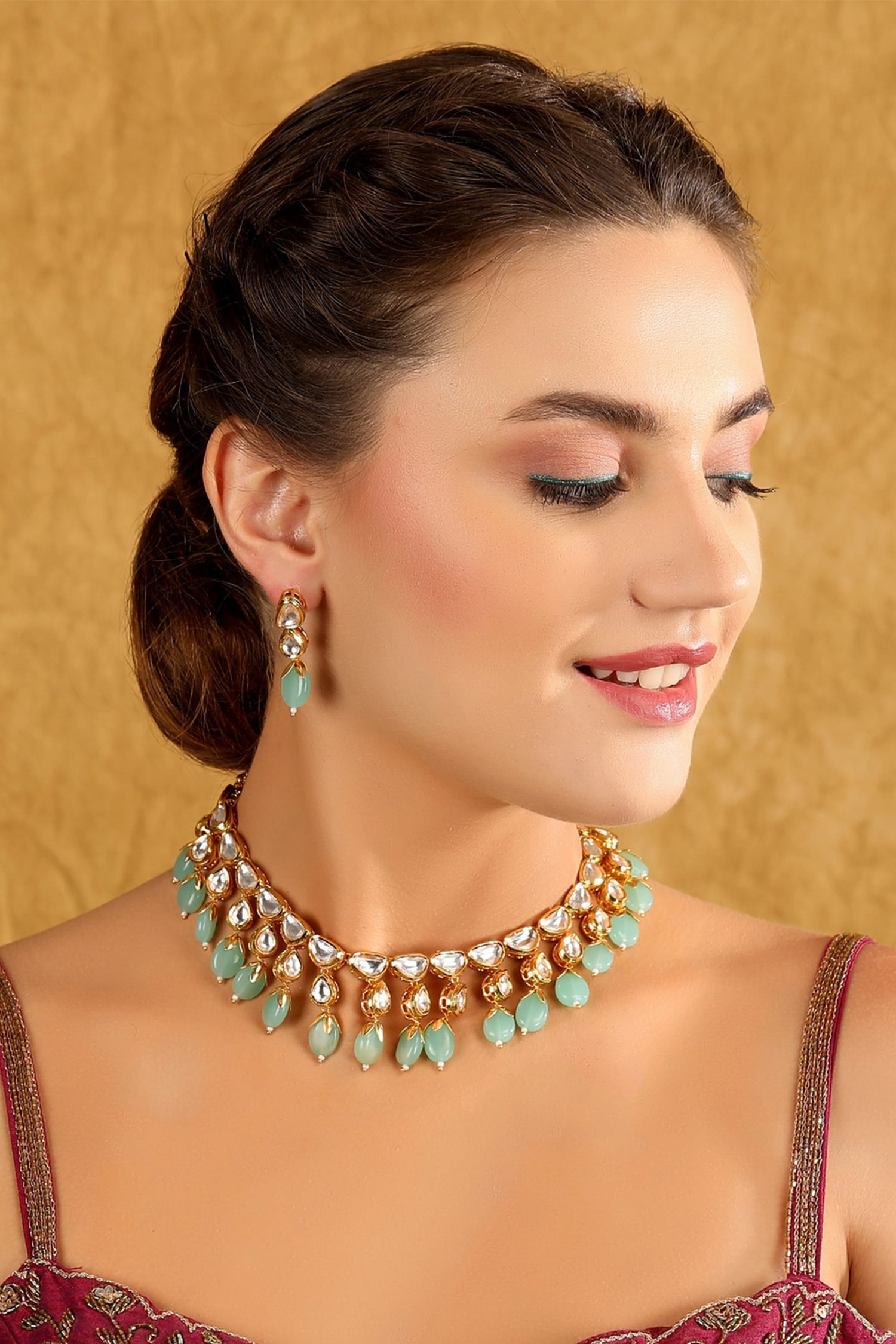 Stone Drop Embellished Choker Set 