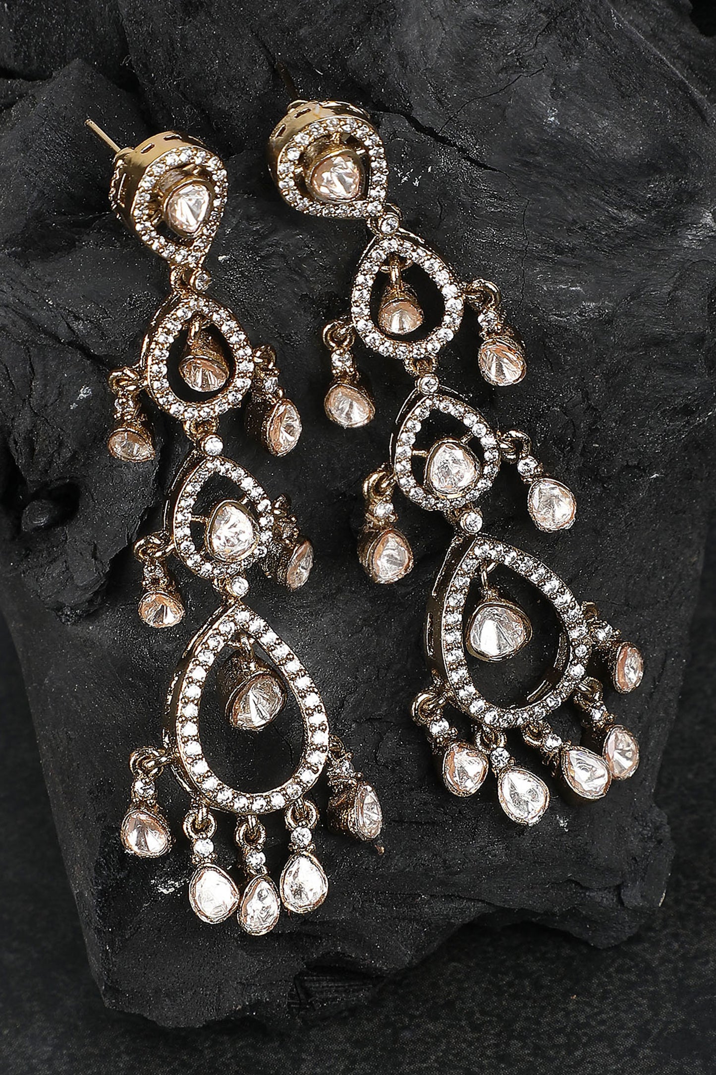 Clear Crystal Studded Drop Earrings 
