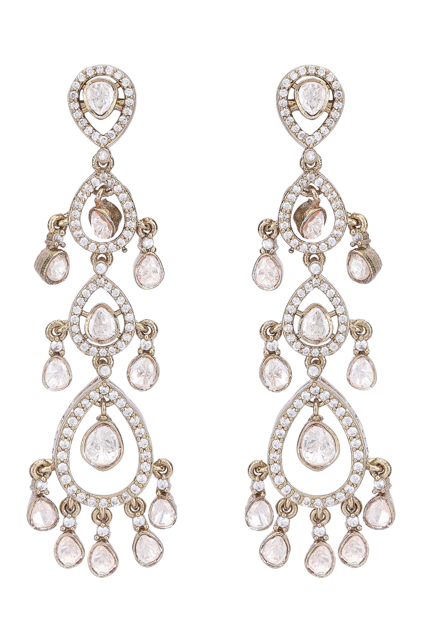 Clear Crystal Studded Drop Earrings 