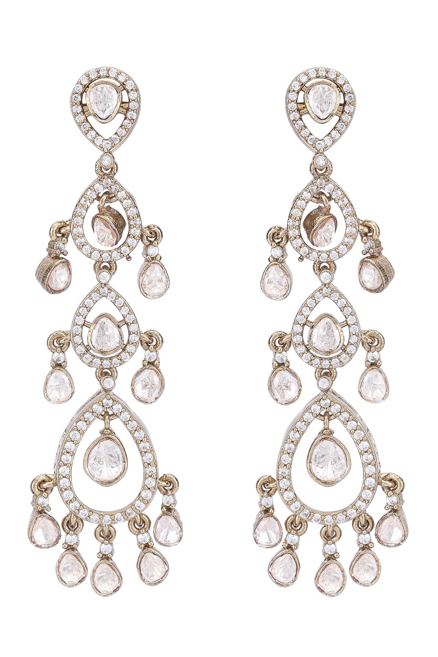 Clear Crystal Studded Drop Earrings 