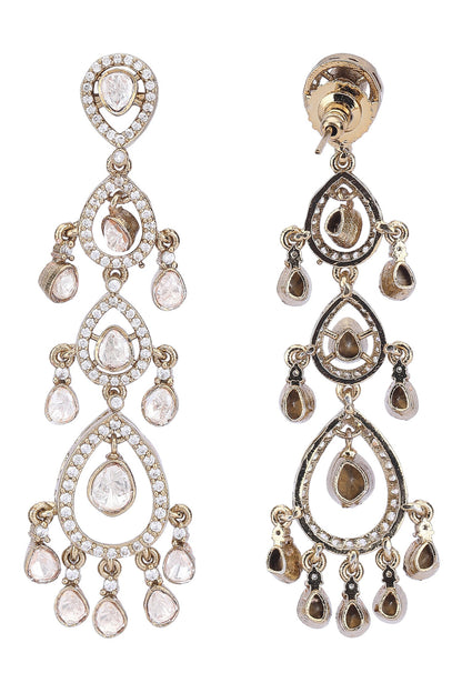 Clear Crystal Studded Drop Earrings 