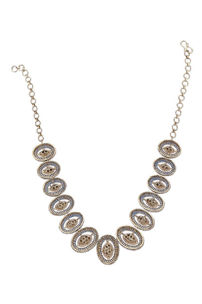 Stone Embellished Oval Necklace Set 