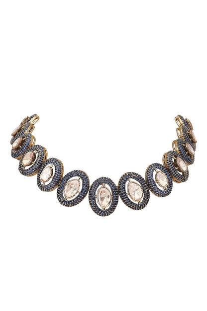 Stone Embellished Oval Necklace Set 