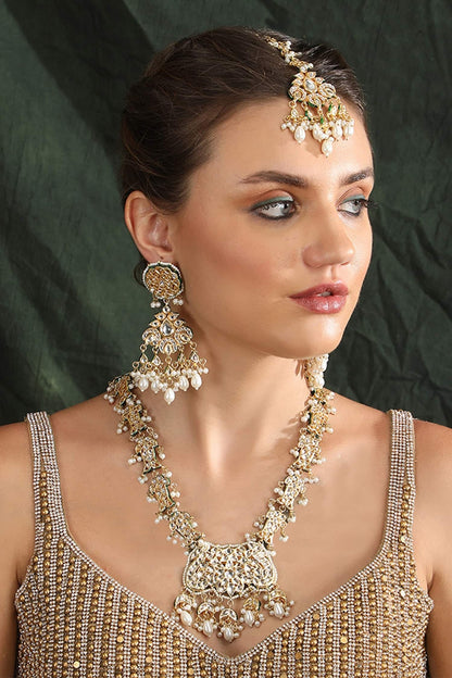 Crystal Studded Fish Pattern Long Necklace Set 