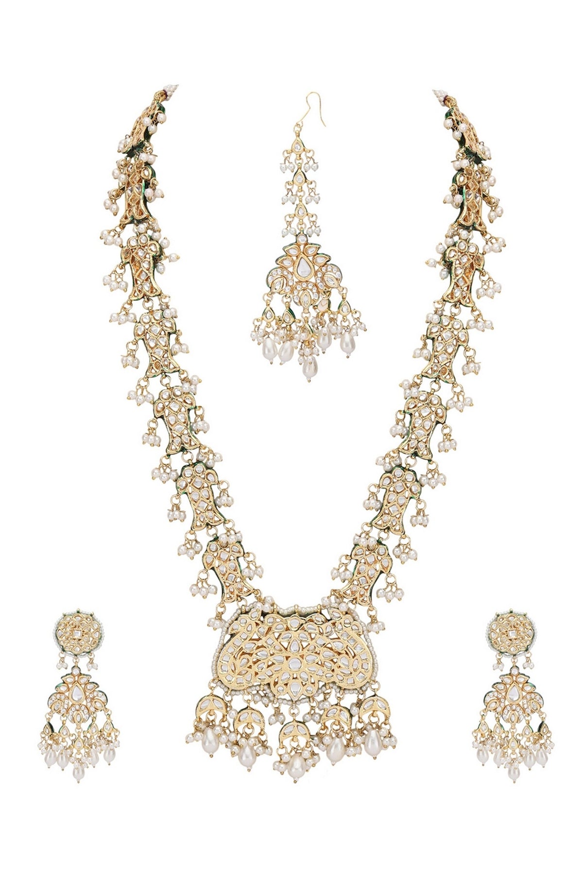 Crystal Studded Fish Pattern Long Necklace Set 