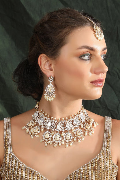 Crystal Studded Drop Pattern Choker Set 