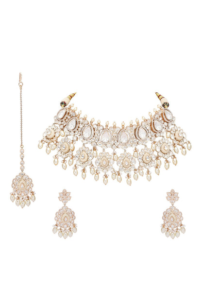 Crystal Studded Drop Pattern Choker Set 