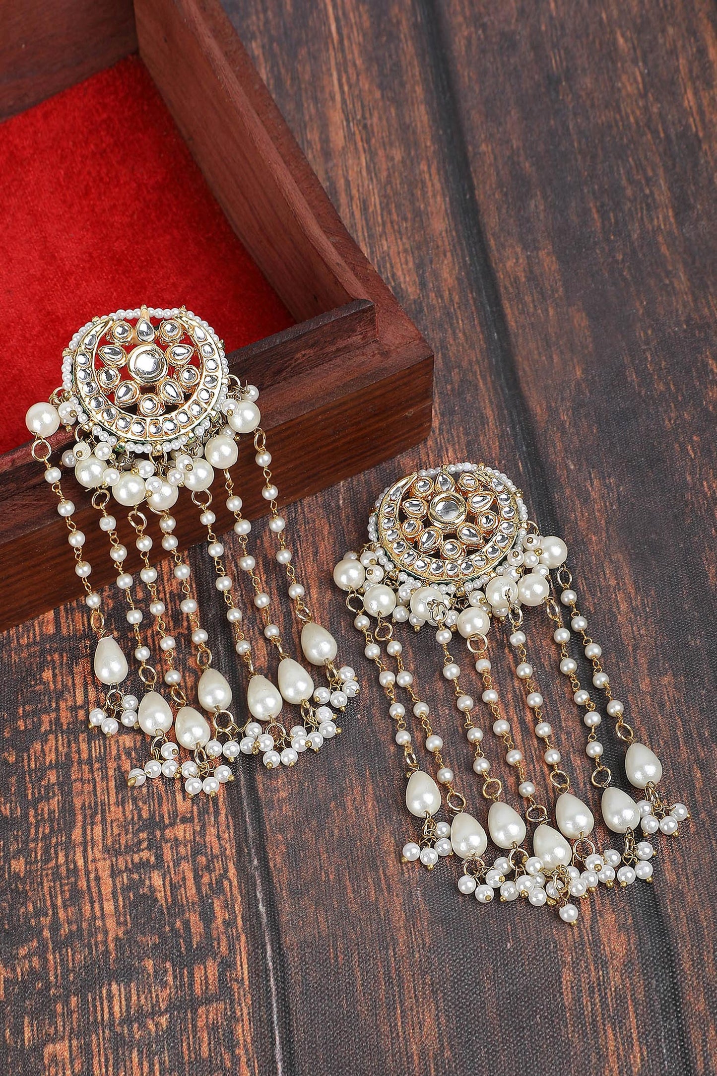 Crystal Studded Crecent Tassel Earrings 