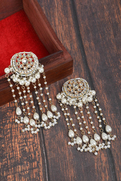 Crystal Studded Crecent Tassel Earrings 