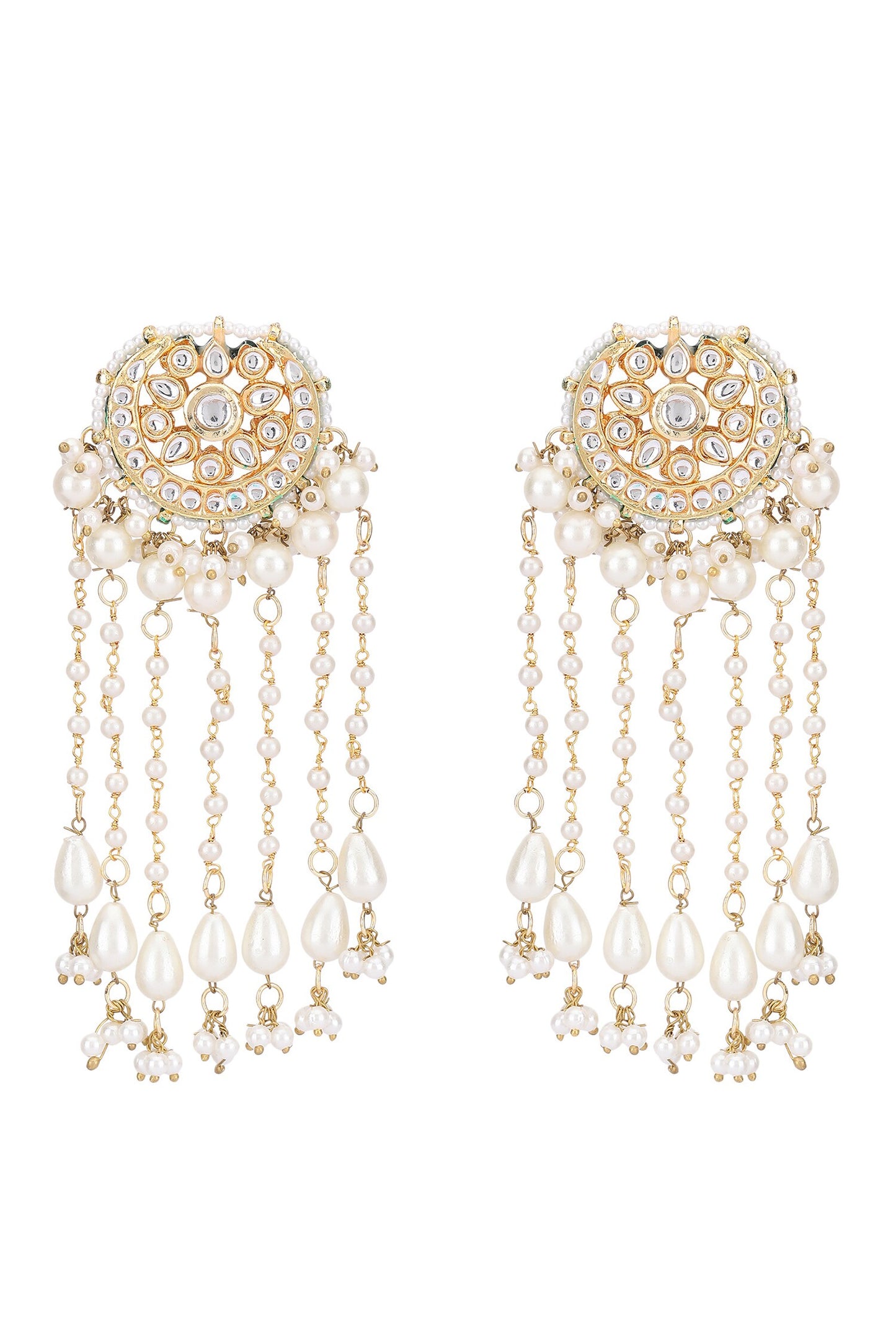 Crystal Studded Crecent Tassel Earrings 