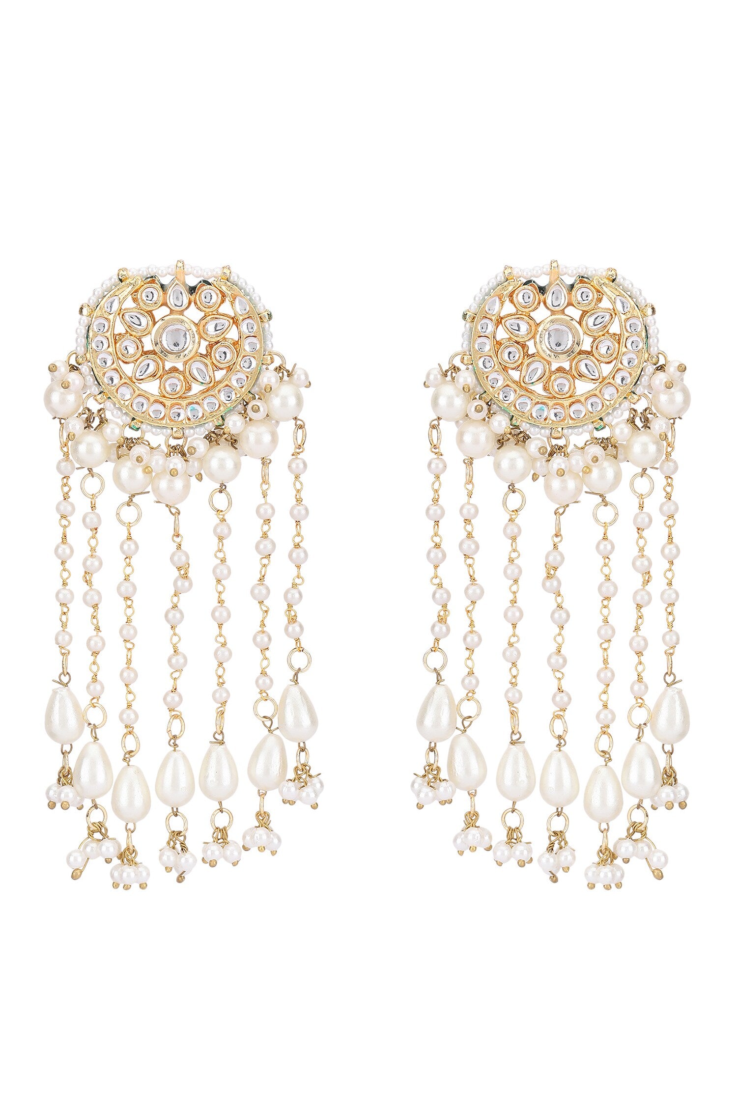 Crystal Studded Crecent Tassel Earrings 