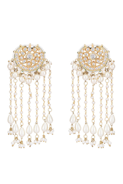 Crystal Studded Crecent Tassel Earrings 