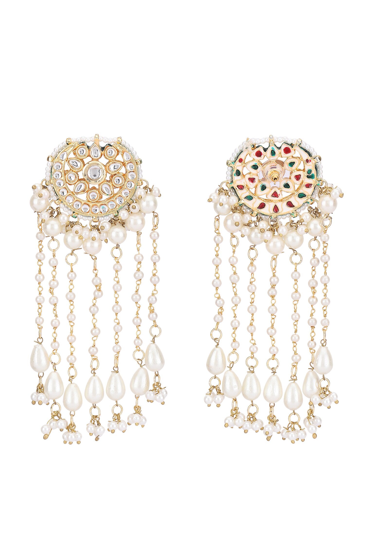 Crystal Studded Crecent Tassel Earrings 