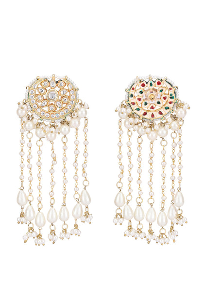 Crystal Studded Crecent Tassel Earrings 
