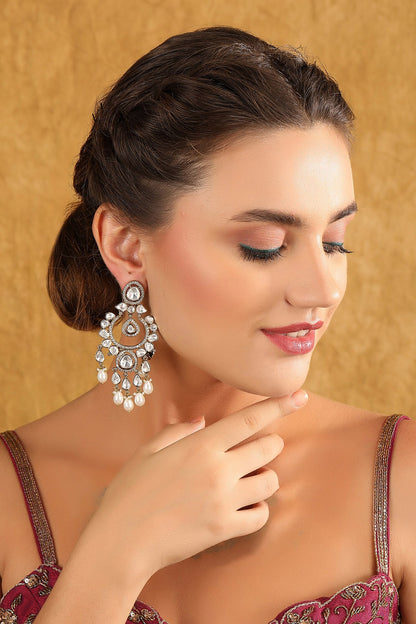 Crystal Studded Pearl Drop Chandbalis 