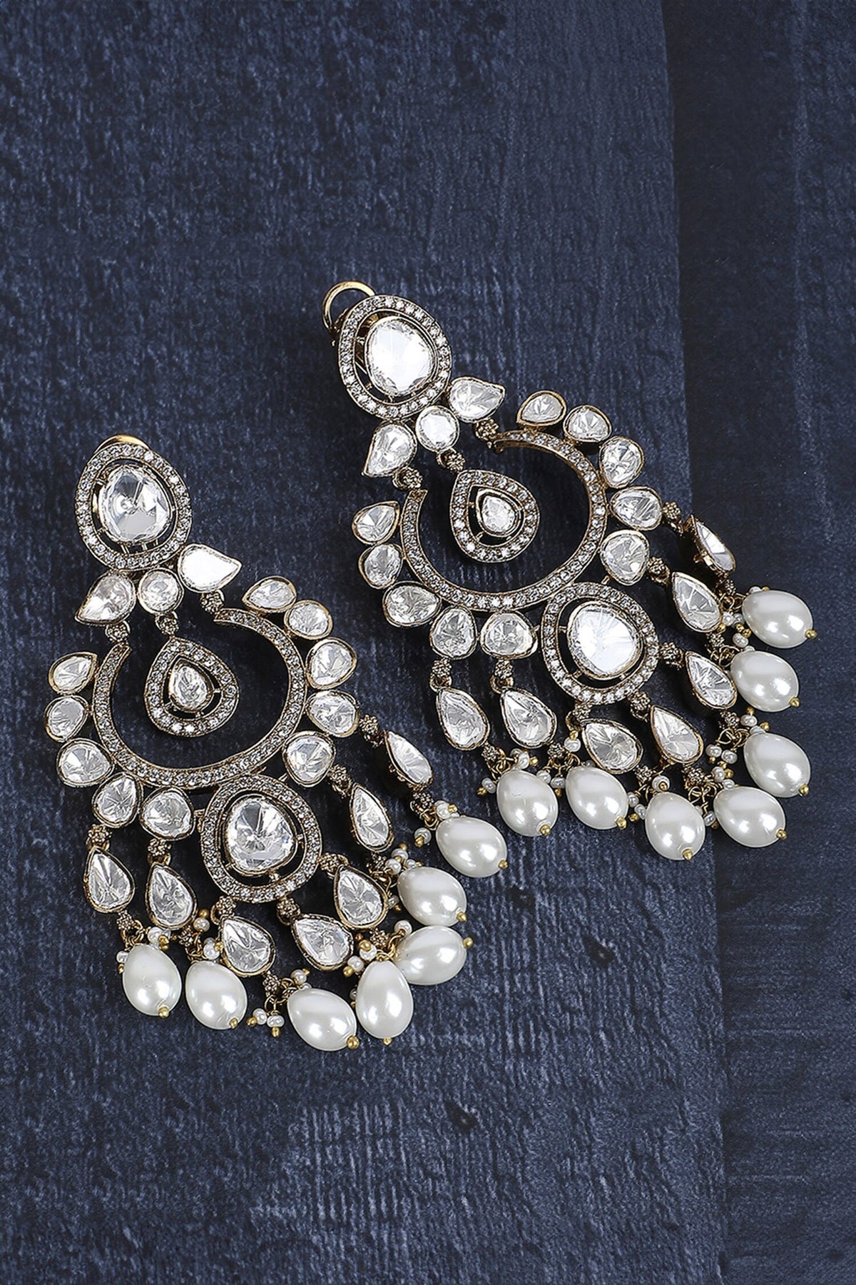 Crystal Studded Pearl Drop Chandbalis 