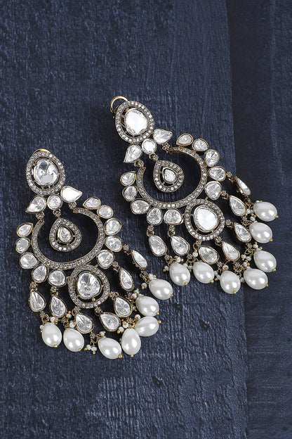 Crystal Studded Pearl Drop Chandbalis 