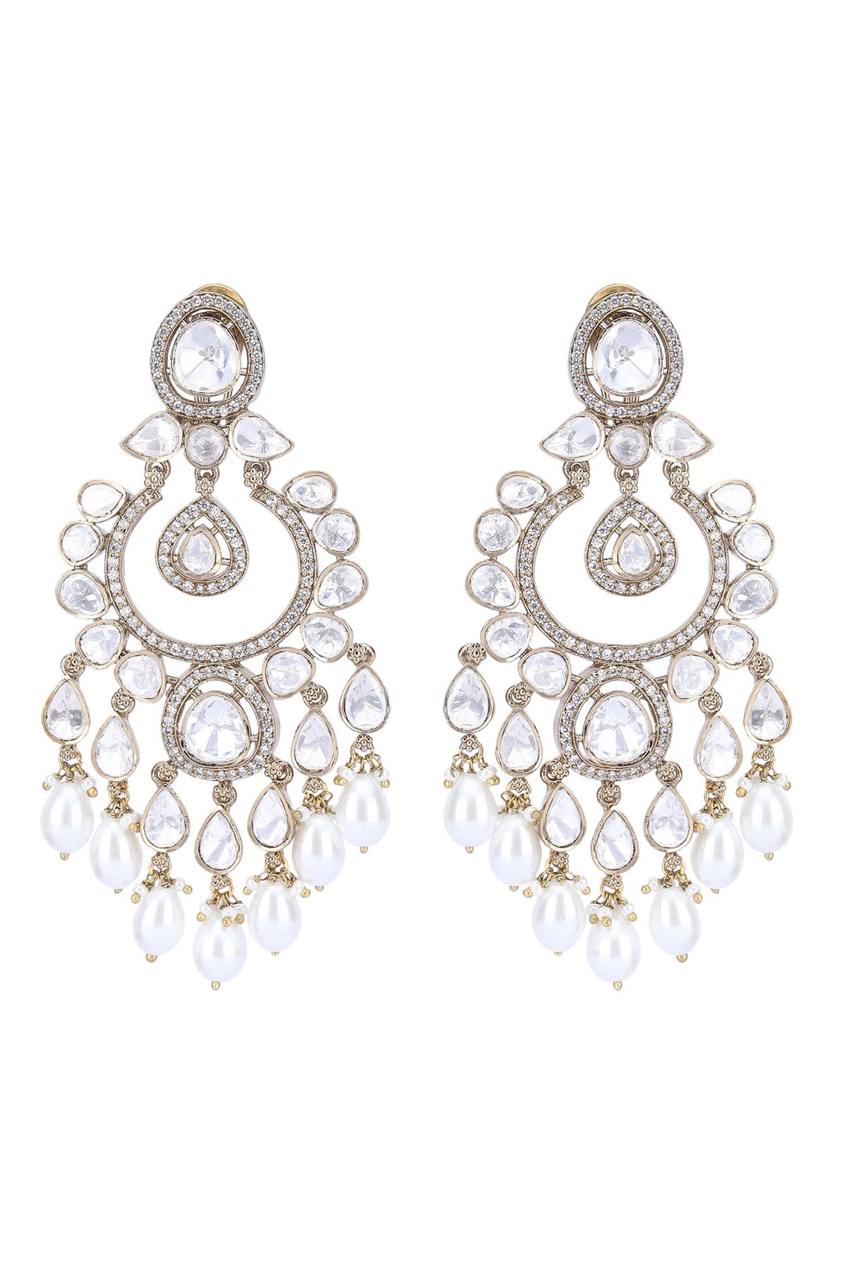 Crystal Studded Pearl Drop Chandbalis 