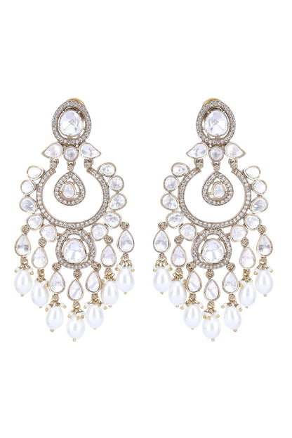 Crystal Studded Pearl Drop Chandbalis 