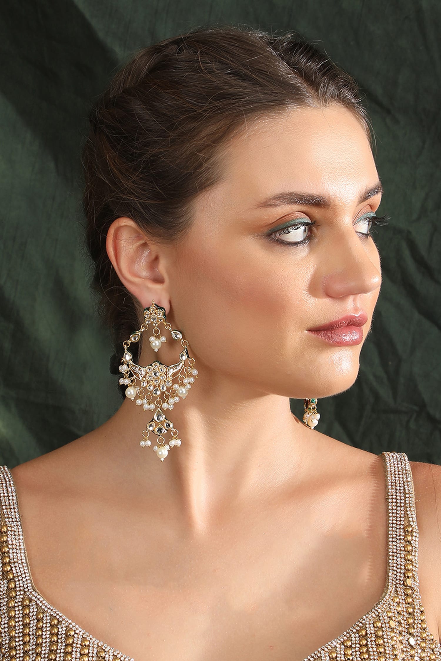 Crystal Studded Floral Drop Chandbalis 