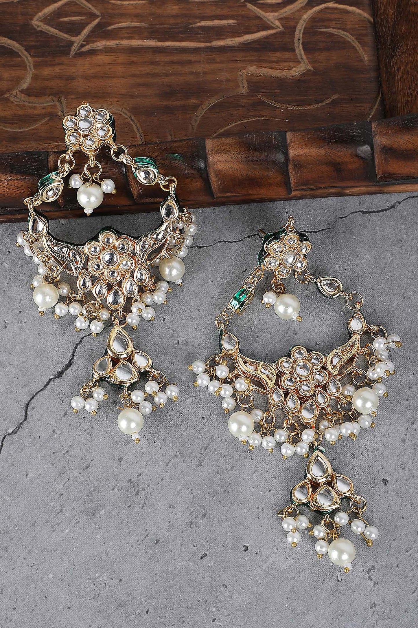 Crystal Studded Floral Drop Chandbalis 
