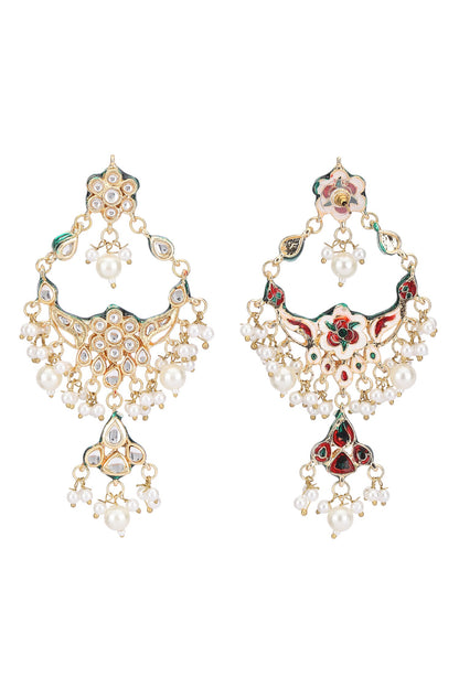 Crystal Studded Floral Drop Chandbalis 