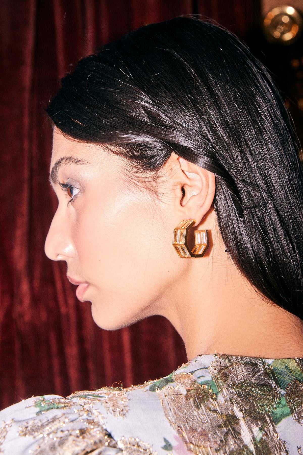 Chandelier Baguette Crystal Embellished Hoops 