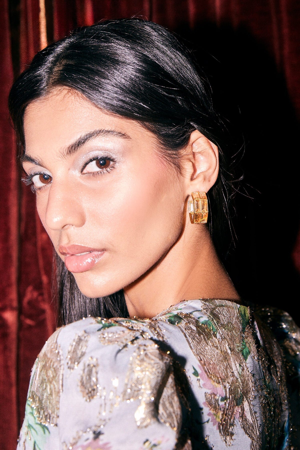Chandelier Baguette Crystal Embellished Hoops 