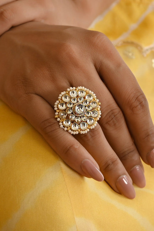 Kundan & Pearl Embellished Flora Ring 