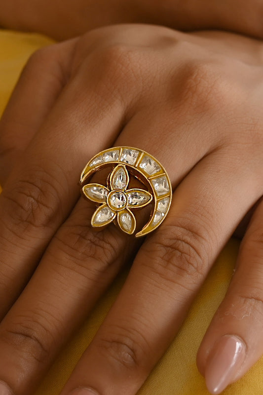 Crescent Bloom Kundan Embellished Ring 