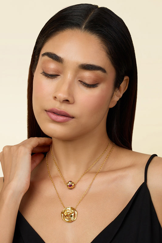 Double Rose Layered Necklace - Set of 2 