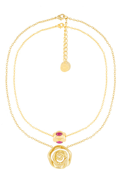 Double Rose Layered Necklace - Set of 2 