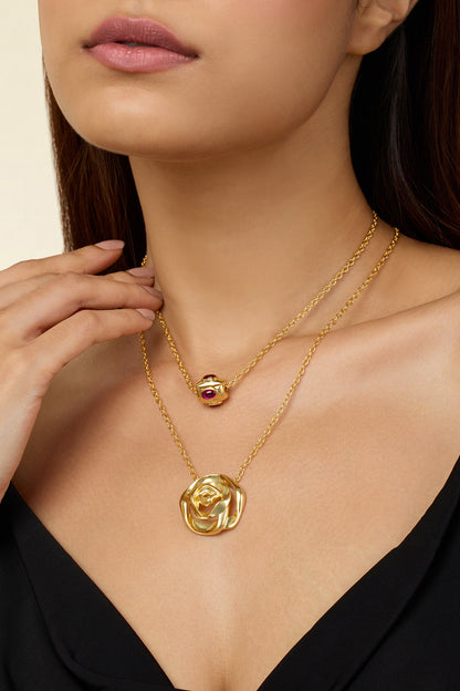 Double Rose Layered Necklace - Set of 2 