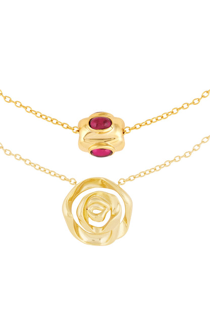 Double Rose Layered Necklace - Set of 2 