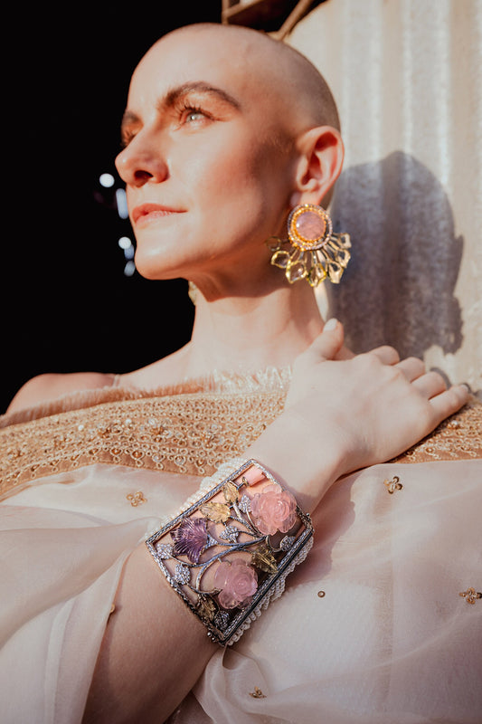Paree Parterre Carved Floral Vine Gemstone Pearl Bracelet 
