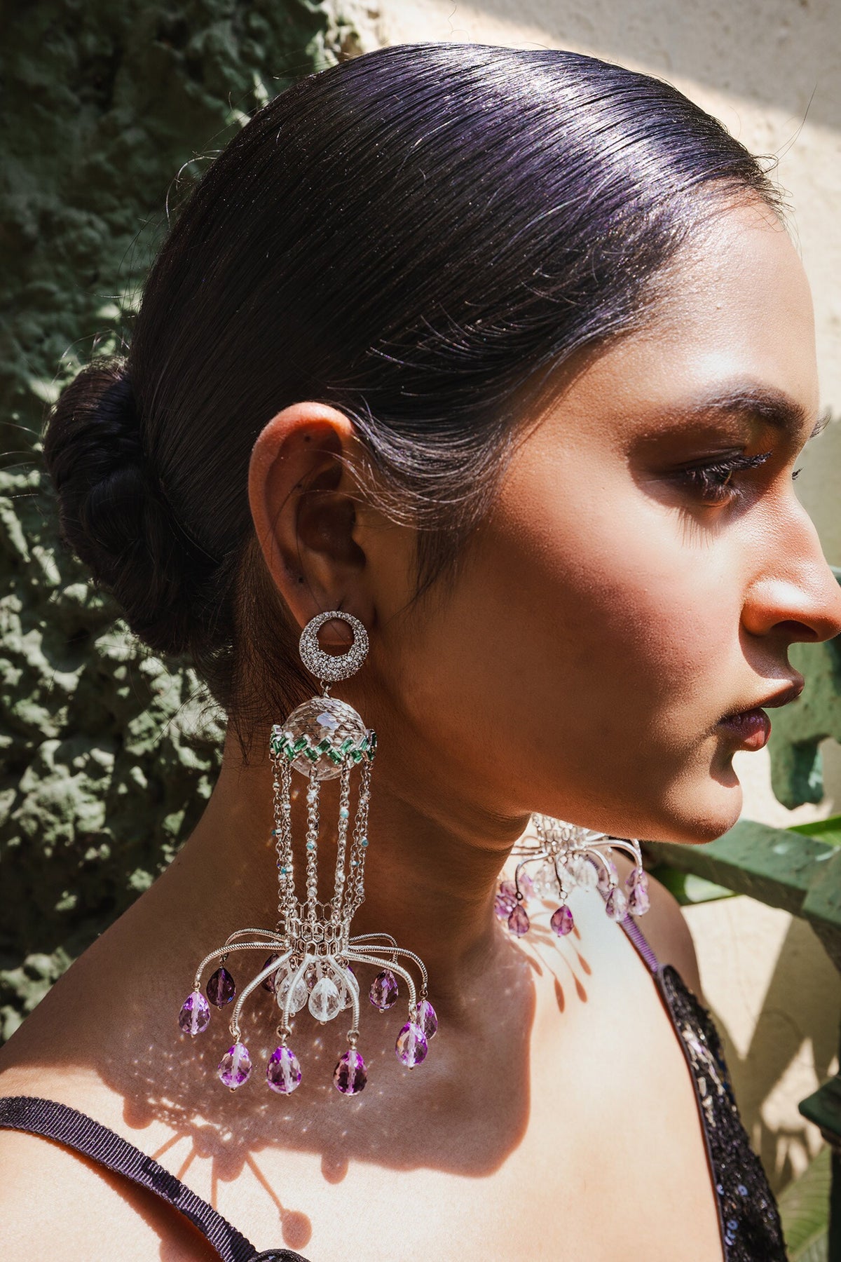 Jalsa Amethyst Drop Long Earrings 