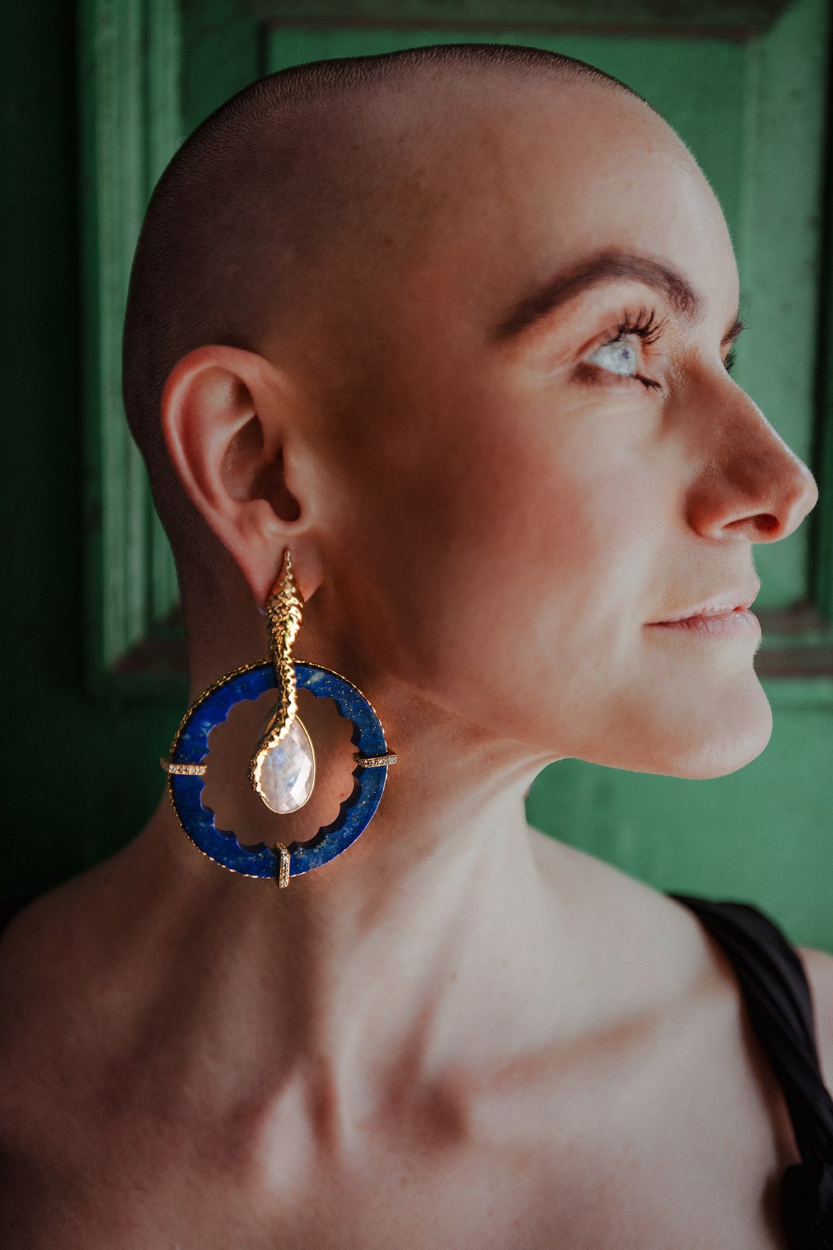 Dark Romance Lapis Lazuli Disk Serpentine Earrings 